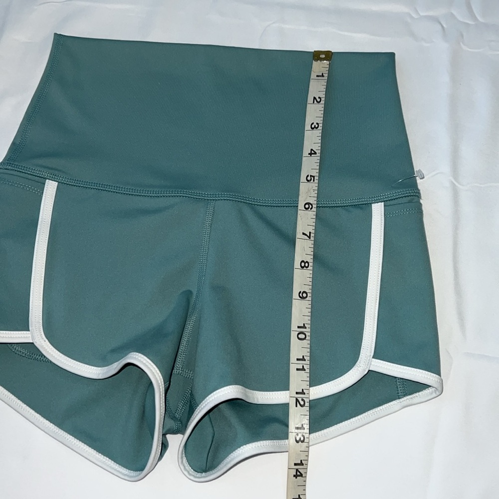 FP Movement by Free People Light Teal Athletic High-Waist Shorts with White Trim - Picture 7 of 11